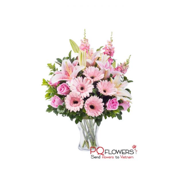 Pink moment - Gerberas and Lilies Vase 7245-send flowers to vietnam-220321