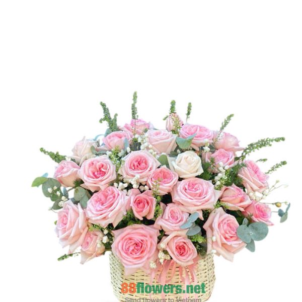 Sweet Pink Rose Basket